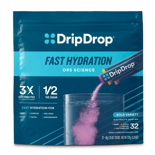 DripDrop Original Electrolyte Powder, Bold Variety Pack, 8 oz sticks, 32 Pack