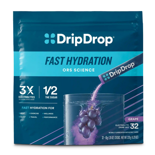 DripDrop Original Electrolyte Powder, Grape, 8 oz sticks, 32 Pack