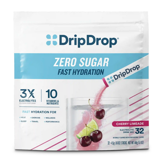 DripDrop Zero Sugar Electrolyte Powder, Cherry Limeade, 8 oz sticks, 32 Pack