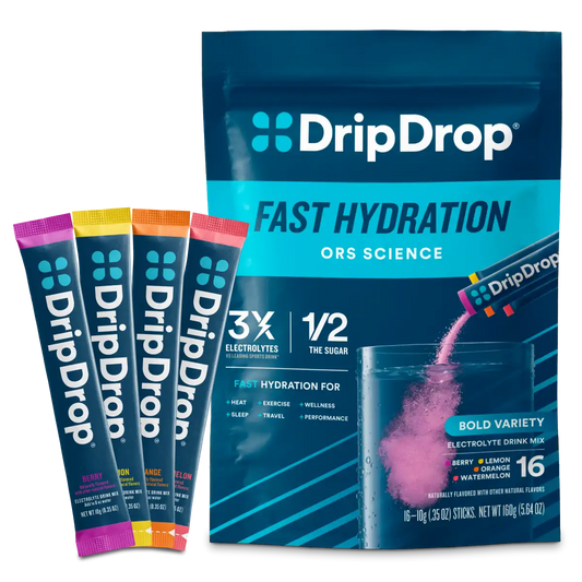 DripDrop Original Electrolyte Powder, Bold Variety Pack, 8 oz sticks, 16 Pack