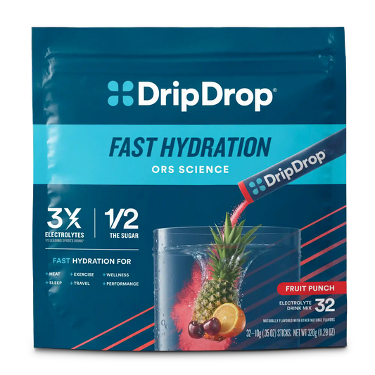 DripDrop Original Electrolyte Powder, Fruit Punch, 8 oz sticks, 32 Pack