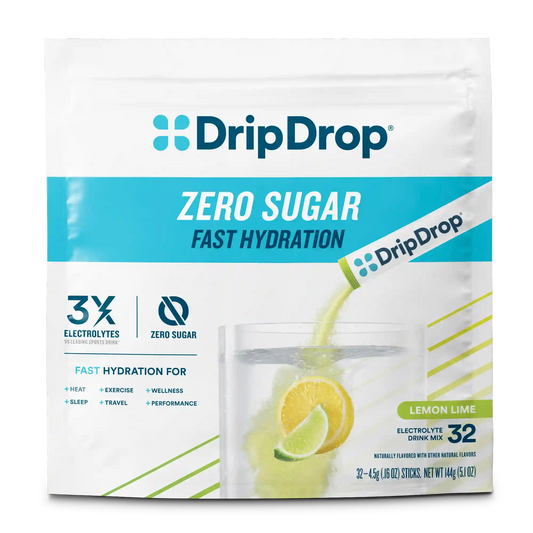 DripDrop Zero Sugar Electrolyte Powder, Lemon Lime, 8 oz sticks, 32 Pack
